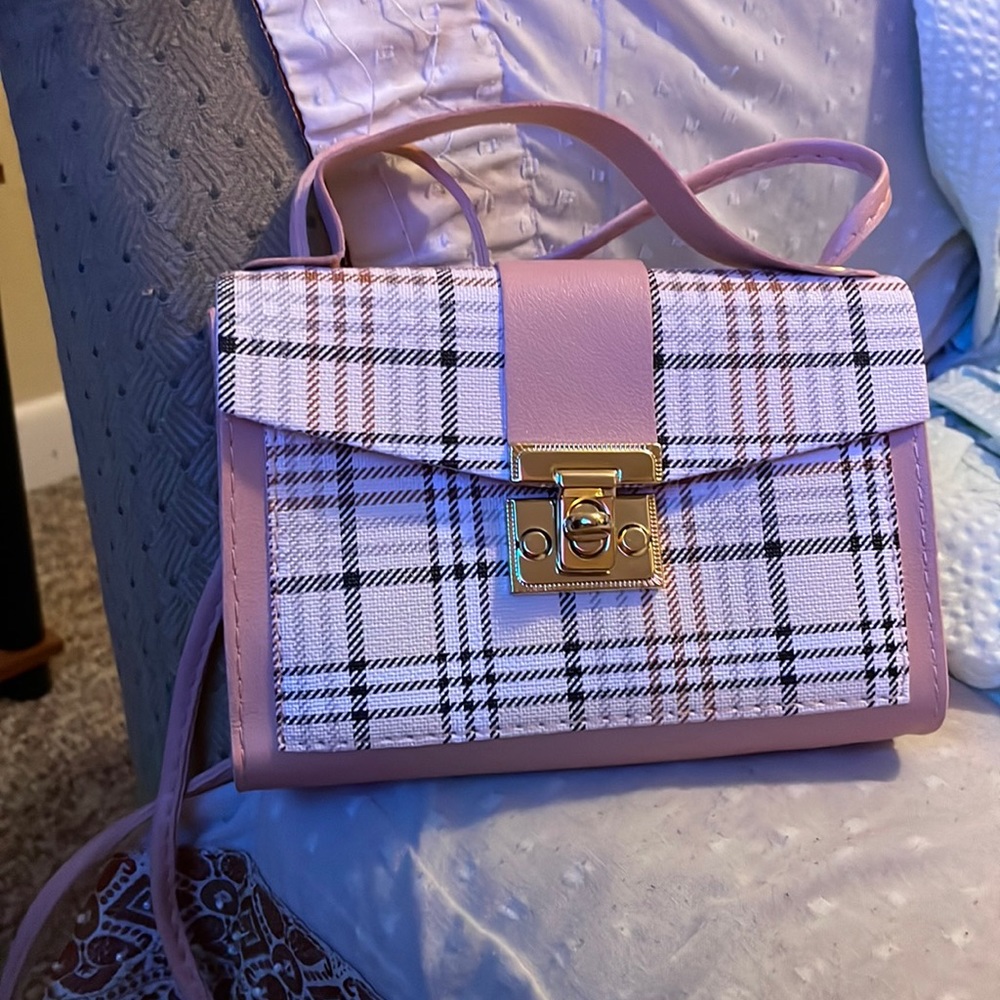 Pink and plaid purse